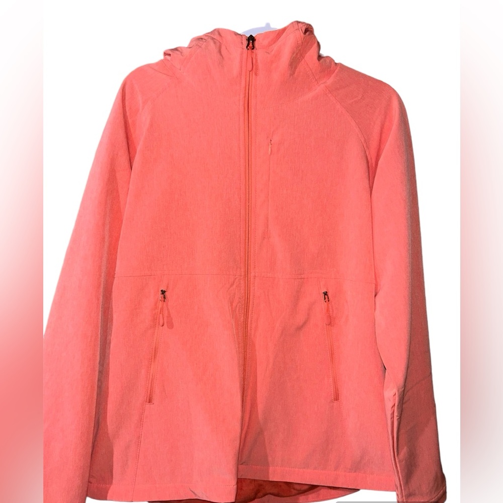Kirkland Signature Women’s Soft Shell Water Hooded Jacket Orange Heather Size L
